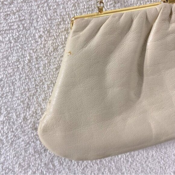Vintage Cream Leather Mini Purse Clutch Wristlet - Picture 9 of 14